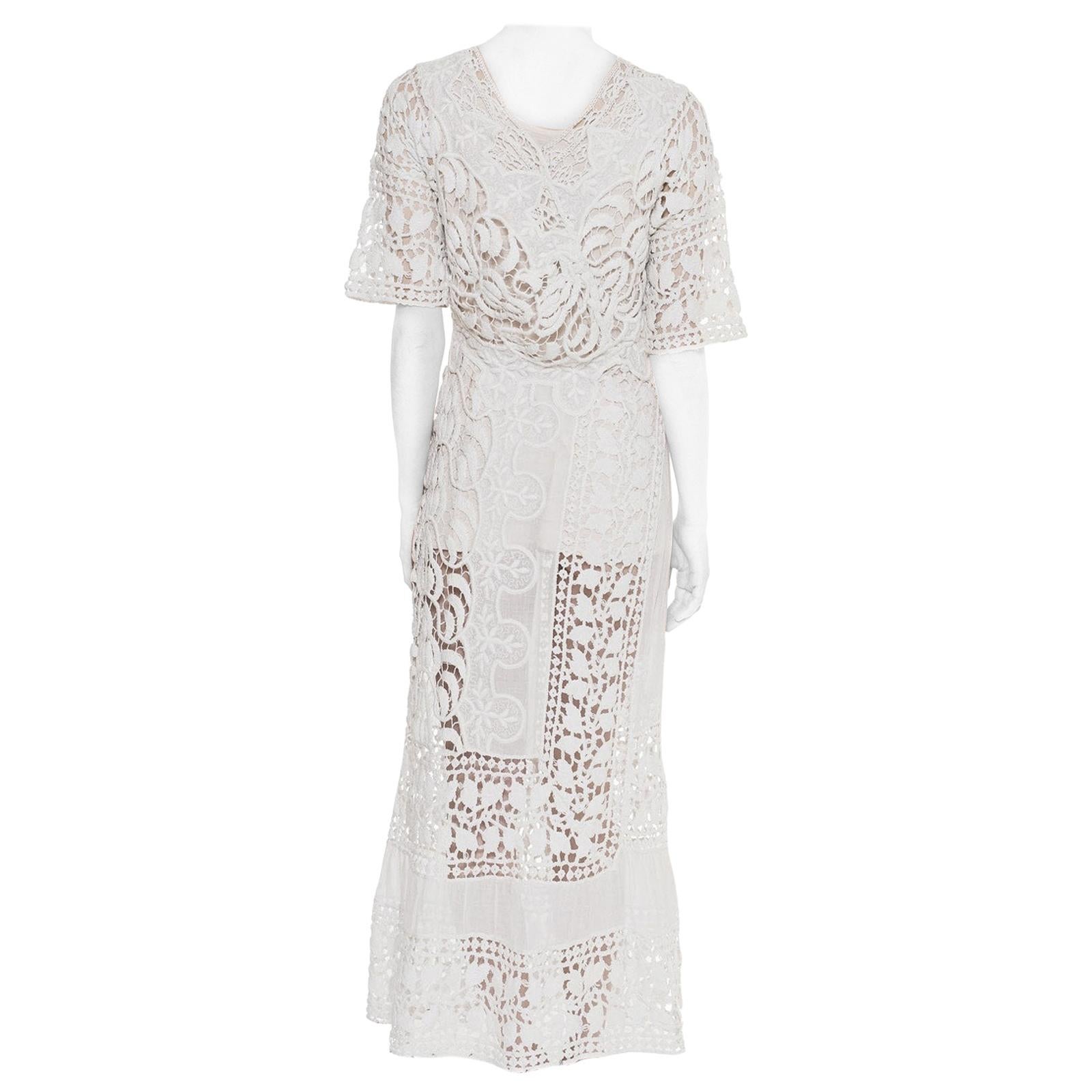 Edwardian White Cotton Asymmetrical Oversized Lace Tea Dress