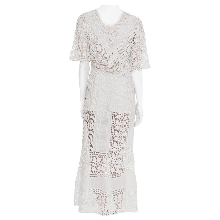 Edwardian White Cotton Asymmetrical Oversized Lace Tea Dress For Sale at 1stDibs edwardian