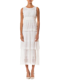 Edwardian White Cotton Embroidered Lace 3 Tiered Skirt Dress