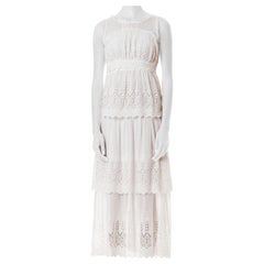 Edwardian White Cotton Embroidered Lace 3 Tiered Skirt Dress