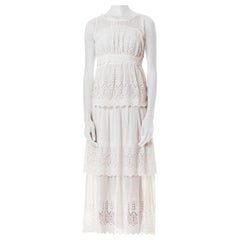 Robe jupe édouardienne à 3 niveaux en coton blanc brodé de dentelle et de coton