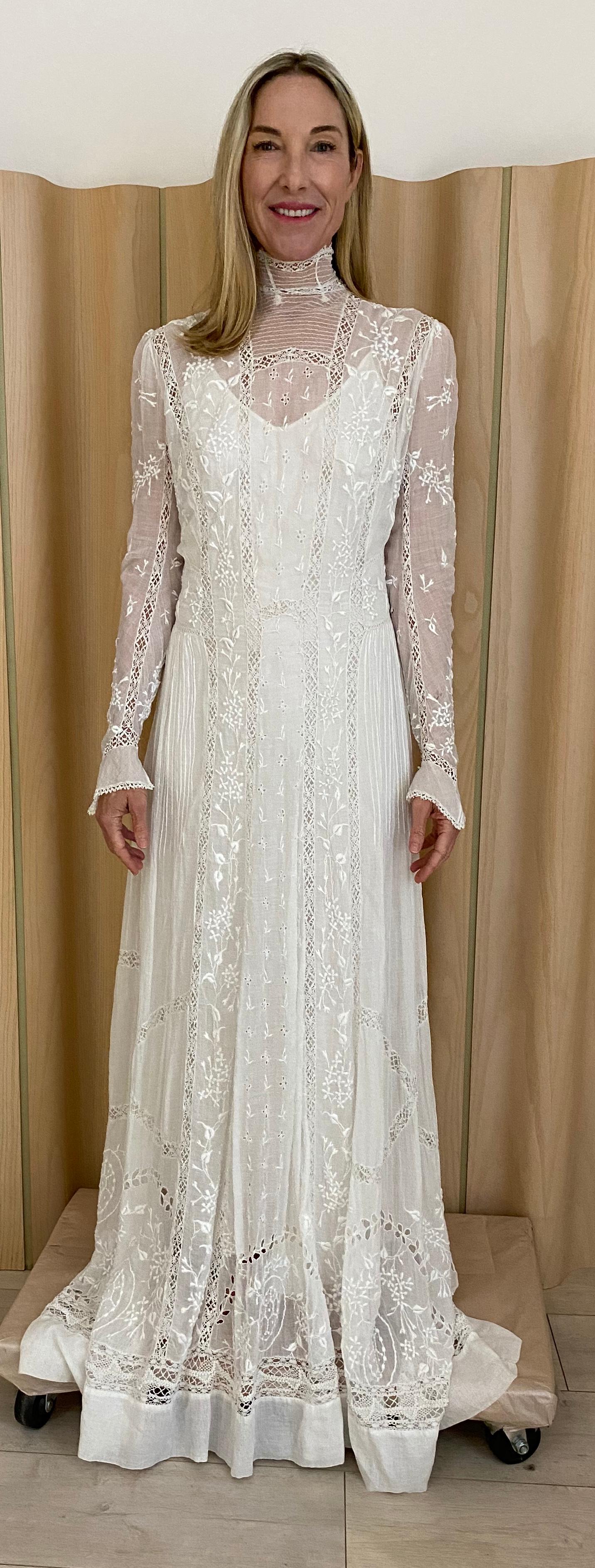 Edwardian White Cotton Embroidered Wedding Dress 1