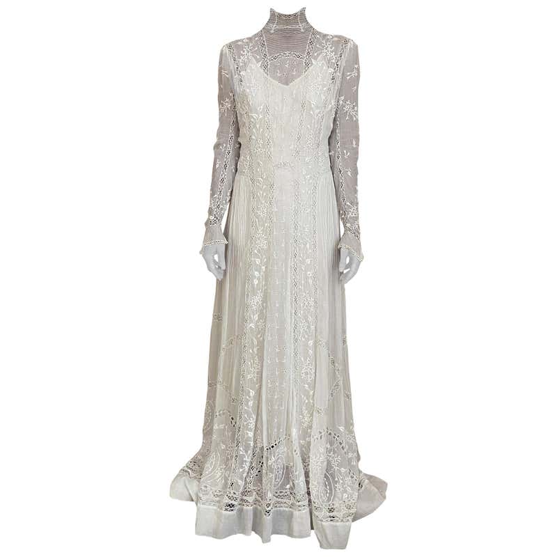 Edwardian White Cotton Embroidered Wedding Dress at 1stDibs | edwardian ...