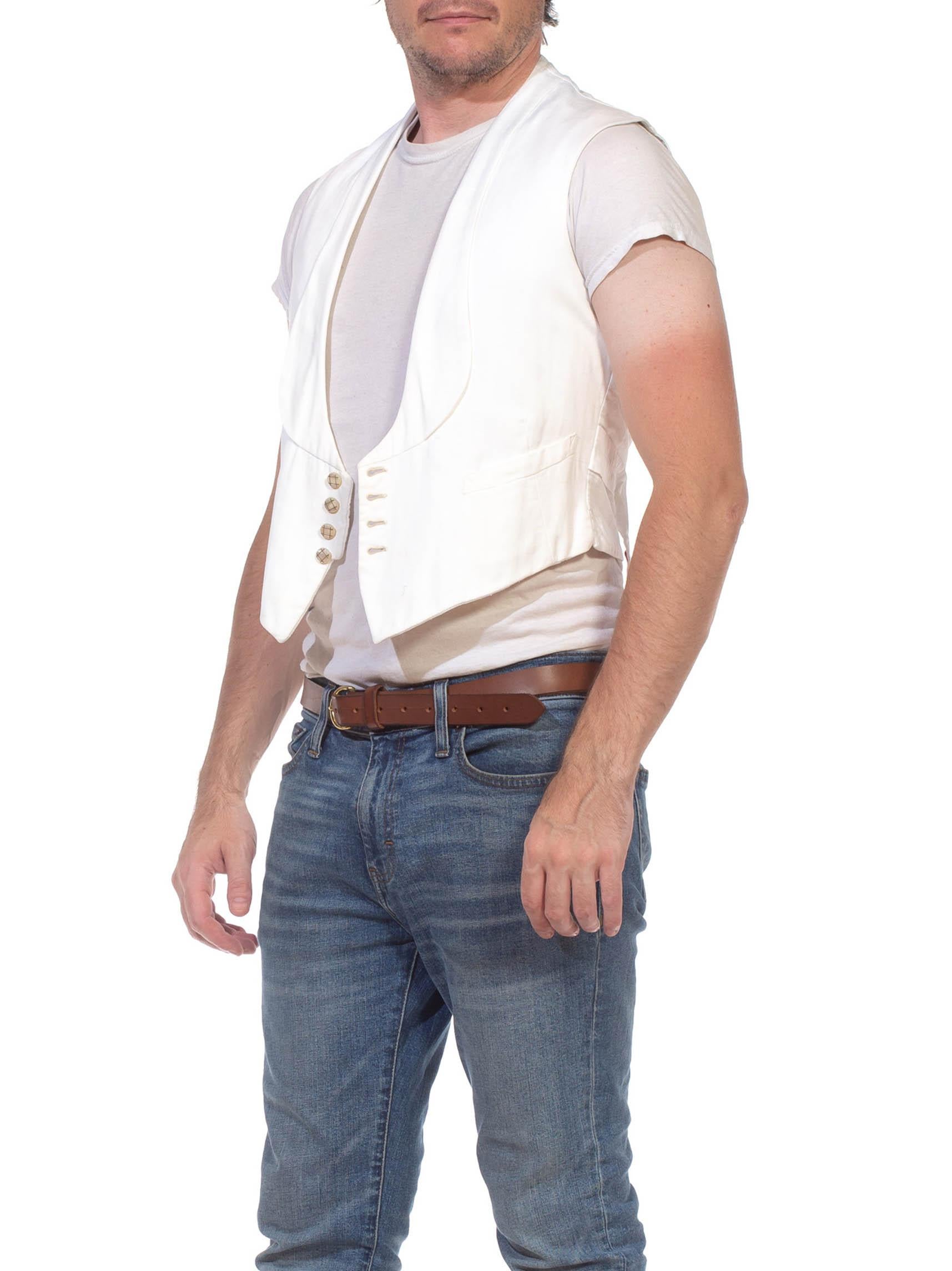 Gray Edwardian White Cotton Ottoman Mens Low Cut Lapeled White-Tie Vest