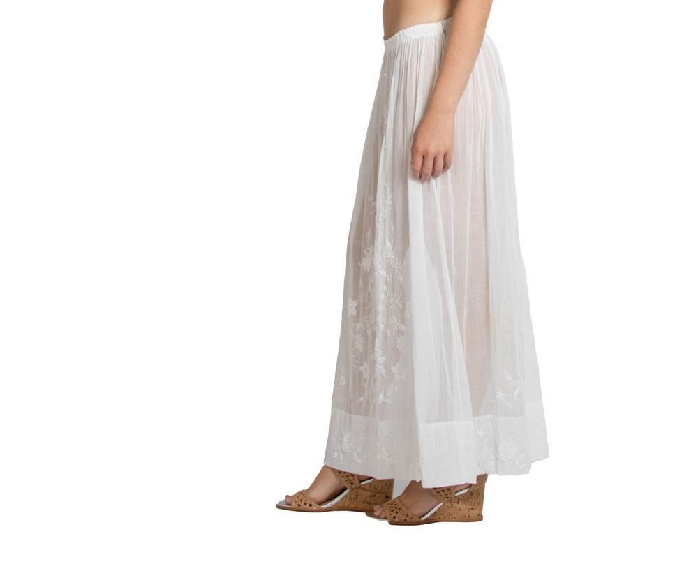 Edwardian White Cotton Voile Skirt With Exceptional Hand-Embroidery In Excellent Condition For Sale In New York, NY