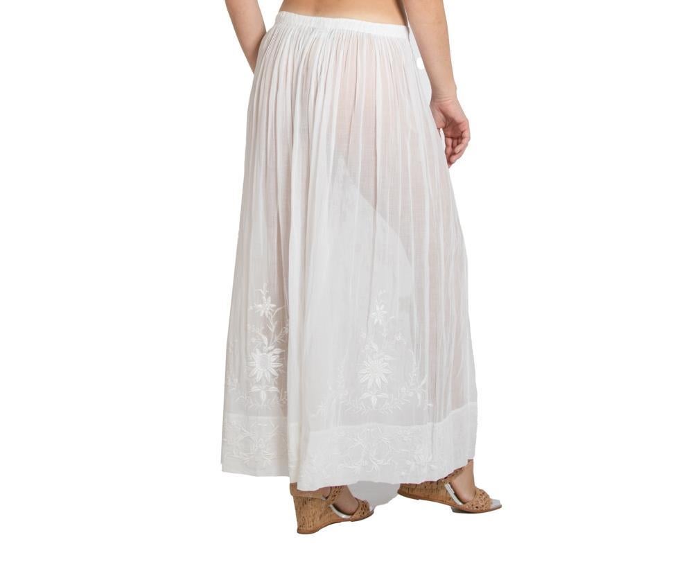 Edwardian White Cotton Voile Skirt With Exceptional Hand-Embroidery For Sale 1