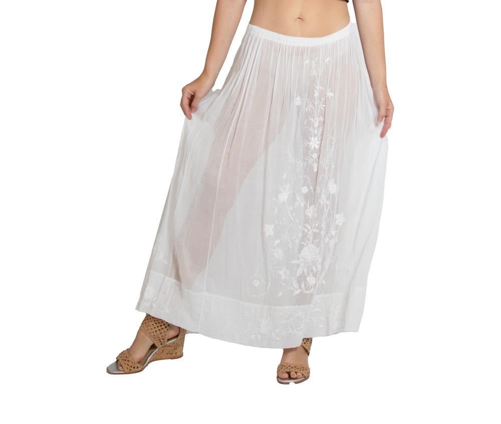 Edwardian White Cotton Voile Skirt With Exceptional Hand-Embroidery For Sale 2