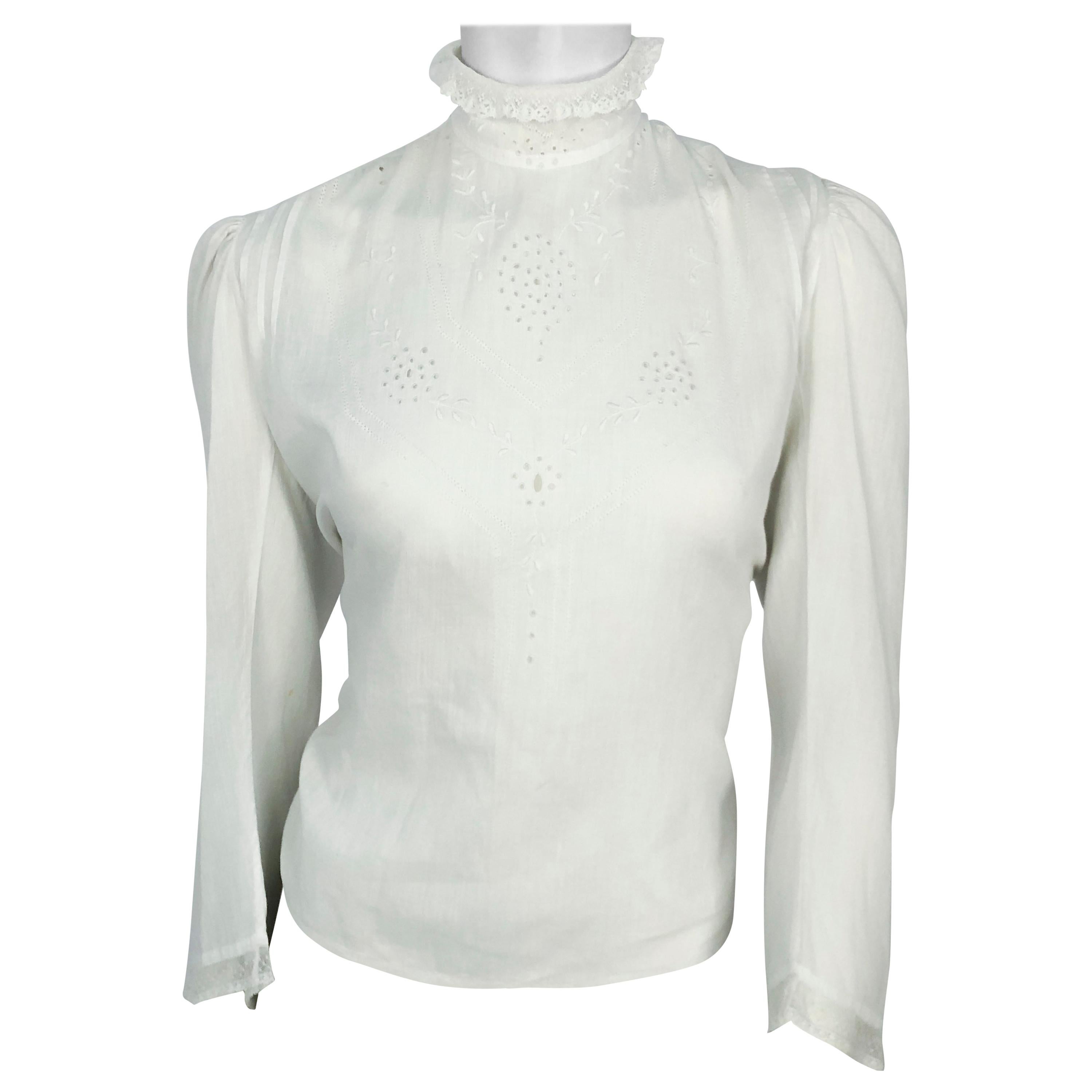 Edwardian White Day Blouse with Embroidery and Lace 