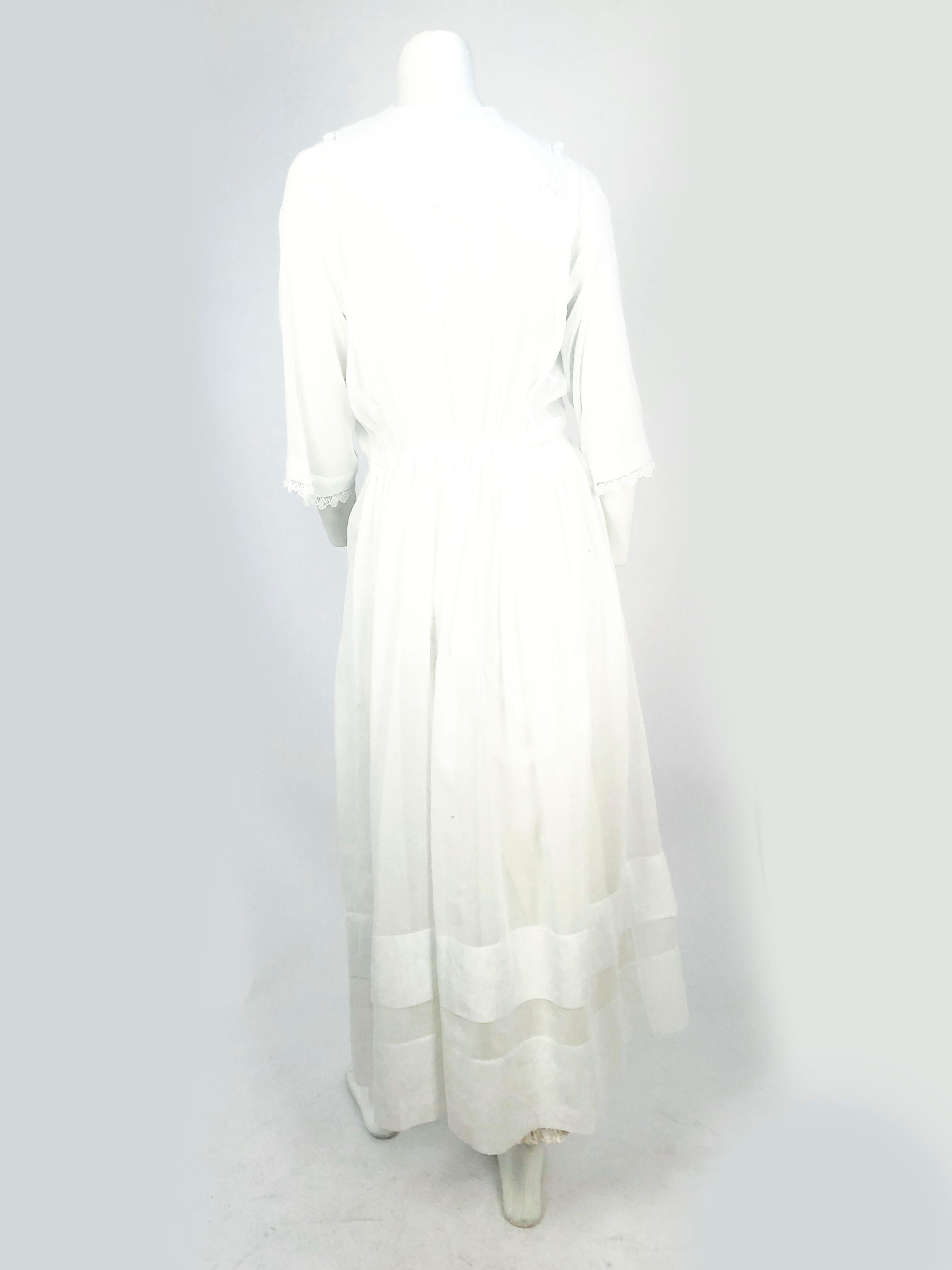 Gray Edwardian White Day Dress with Lace Trim  For Sale