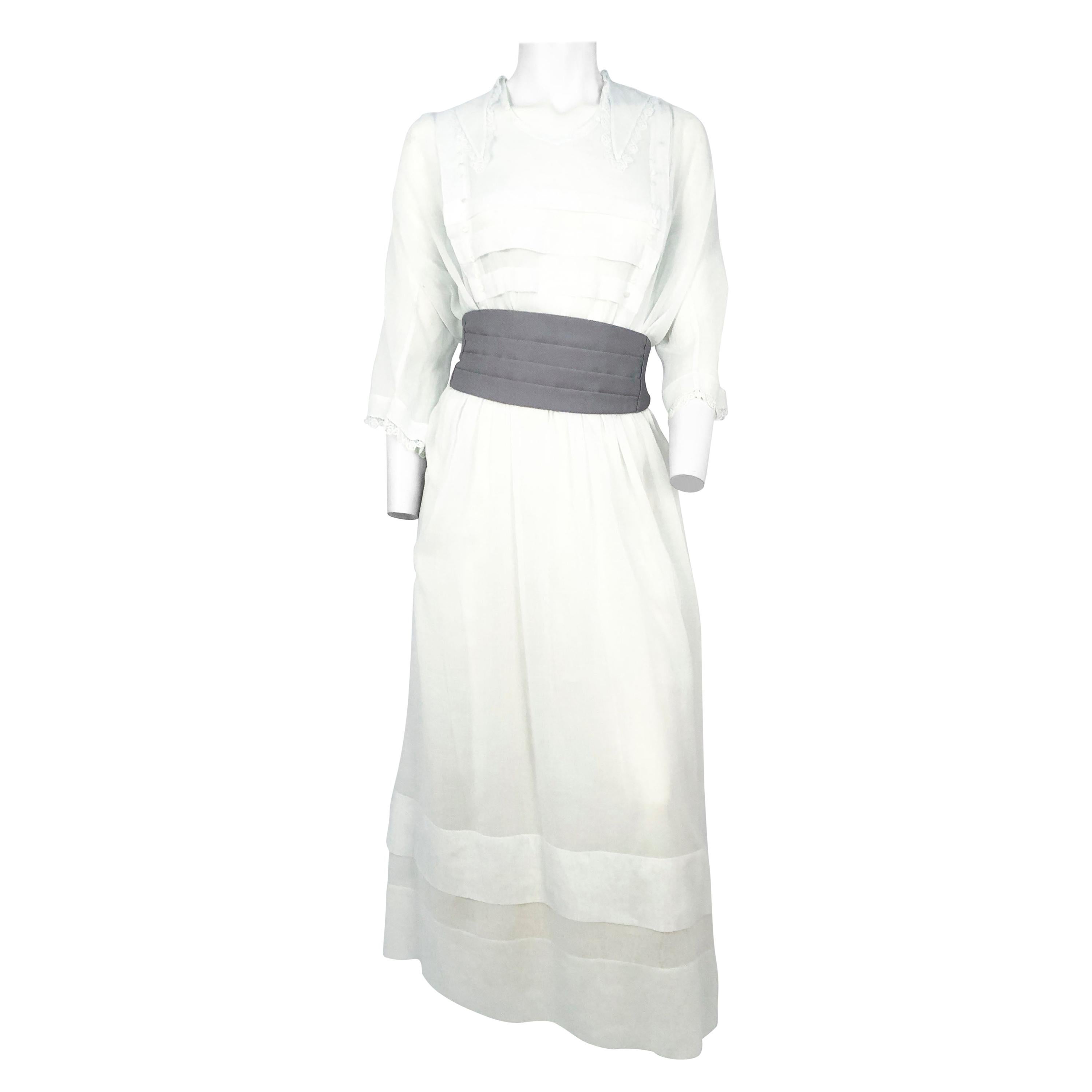 Edwardian White Day Dress with Lace Trim  For Sale