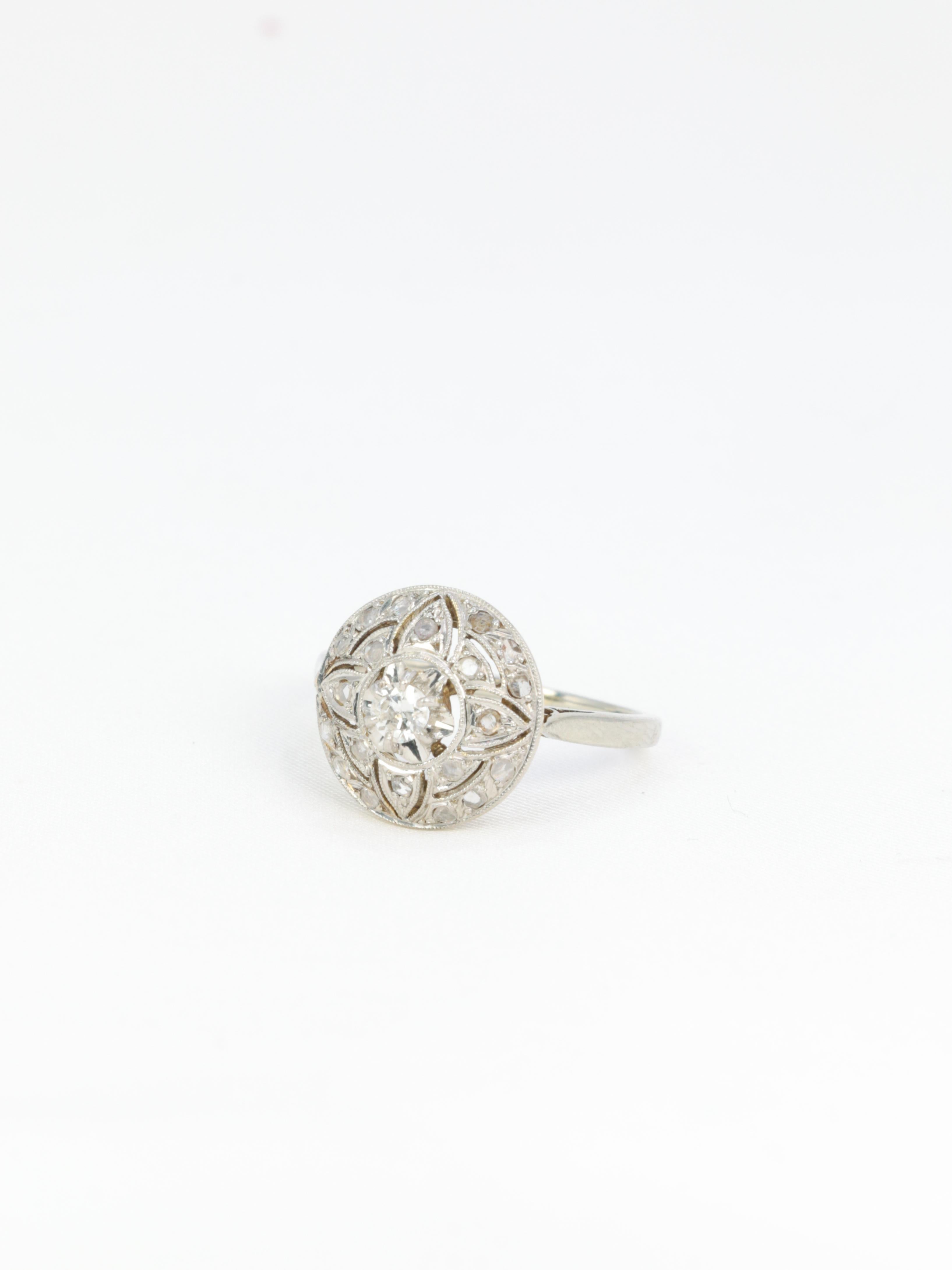 Edwardian White Gold and Diamond Dome Ring For Sale 1