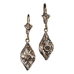 Edwardian White Gold Drop Earrings with Rose Cut Diamonds 1900, Antique Earrings