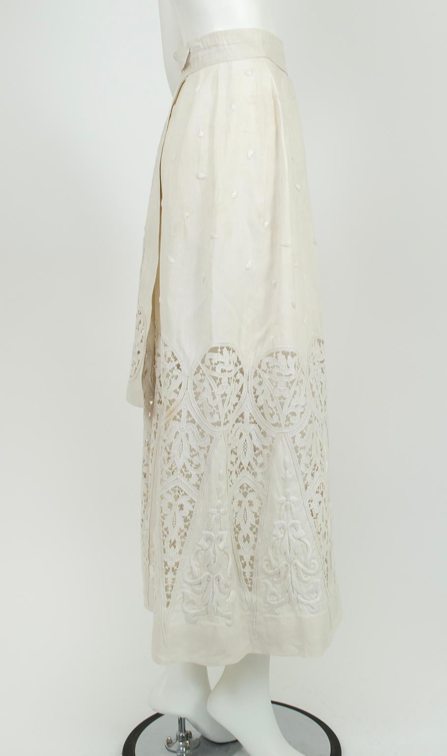 Edwardian White Irish Crochet und Baumwolle Walking oder Hochzeit Anzug - L, 1900s im Angebot 9