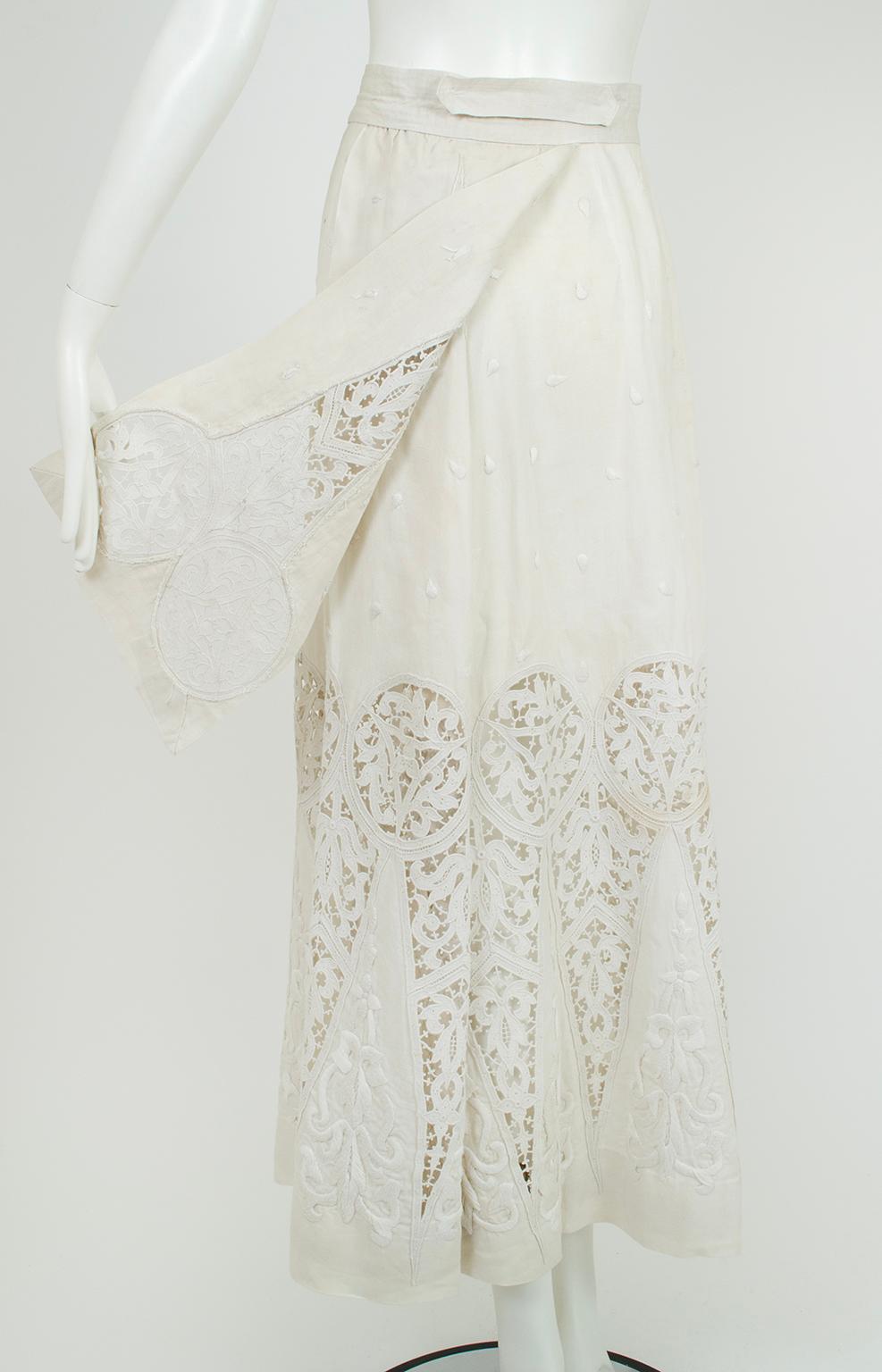 Costume de marche ou de mariage en coton et crochet irlandais blanc de l'époque édouardienne - L, années 1900 en vente 10