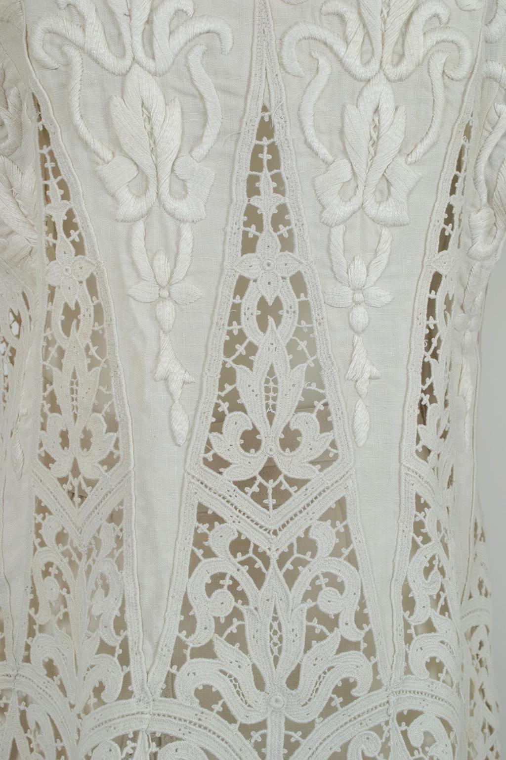 Edwardian White Irish Crochet and Cotton Walking or Wedding Suit – L, 1900s For Sale 9