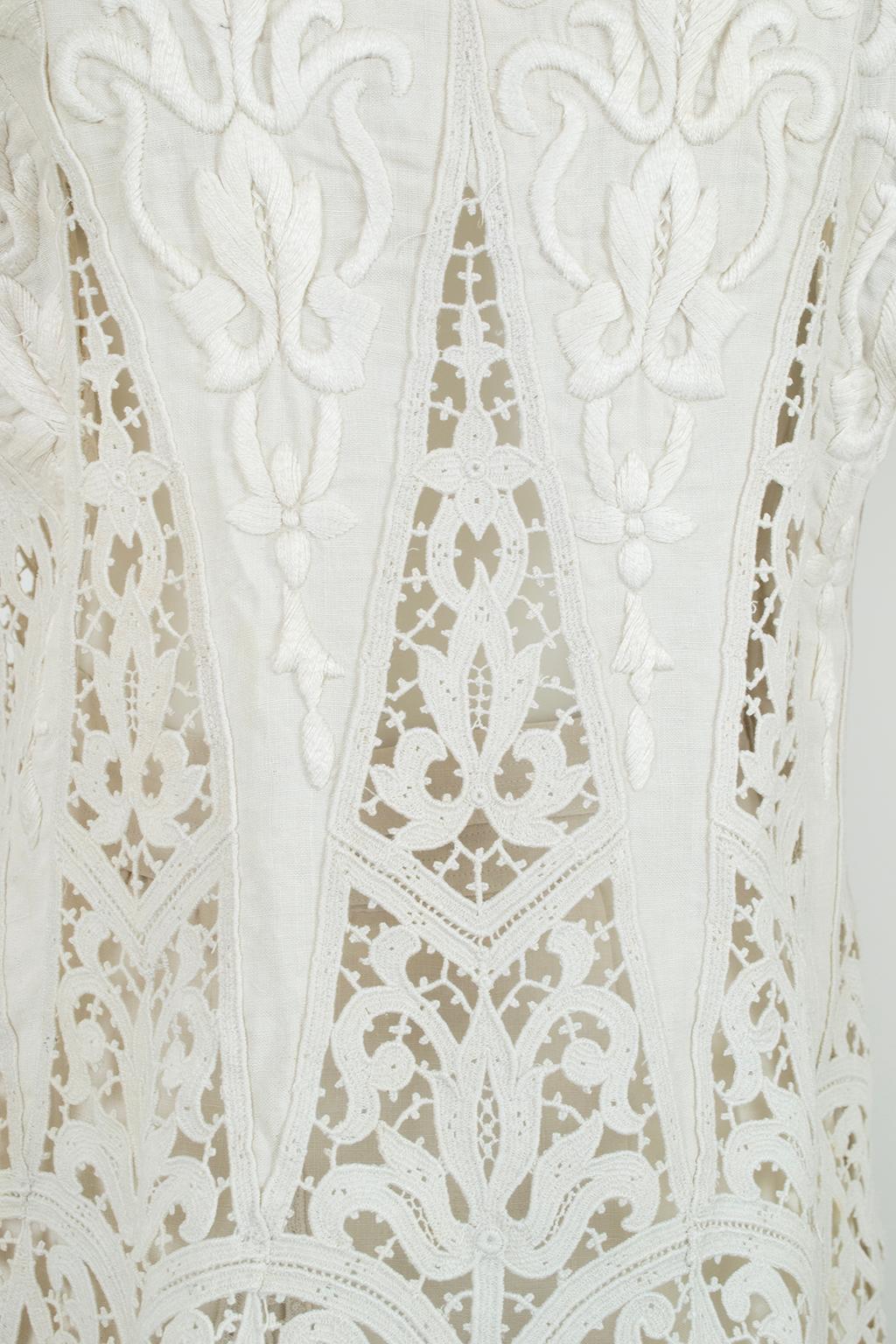 Costume de marche ou de mariage en coton et crochet irlandais blanc de l'époque édouardienne - L, années 1900 en vente 11