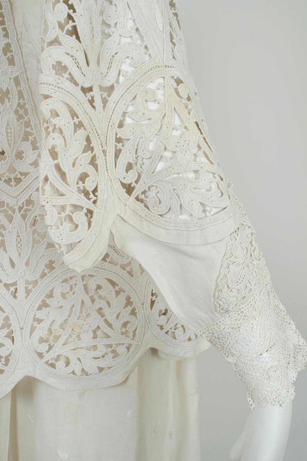 Edwardian White Irish Crochet and Cotton Walking or Wedding Suit – L, 1900s For Sale 10
