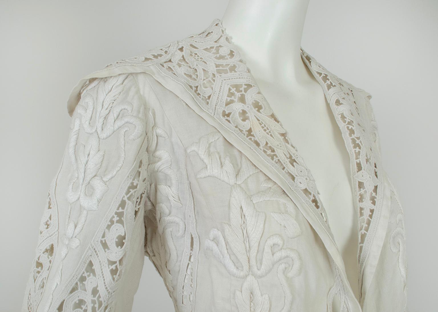 Edwardian White Irish Crochet and Cotton Walking or Wedding Suit – L, 1900s For Sale 1