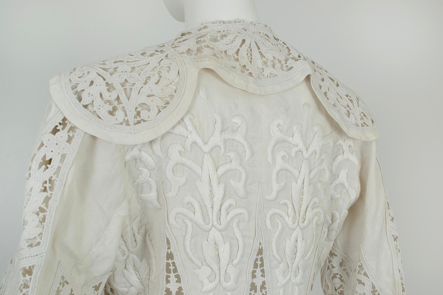Edwardian White Irish Crochet and Cotton Walking or Wedding Suit – L, 1900s For Sale 2