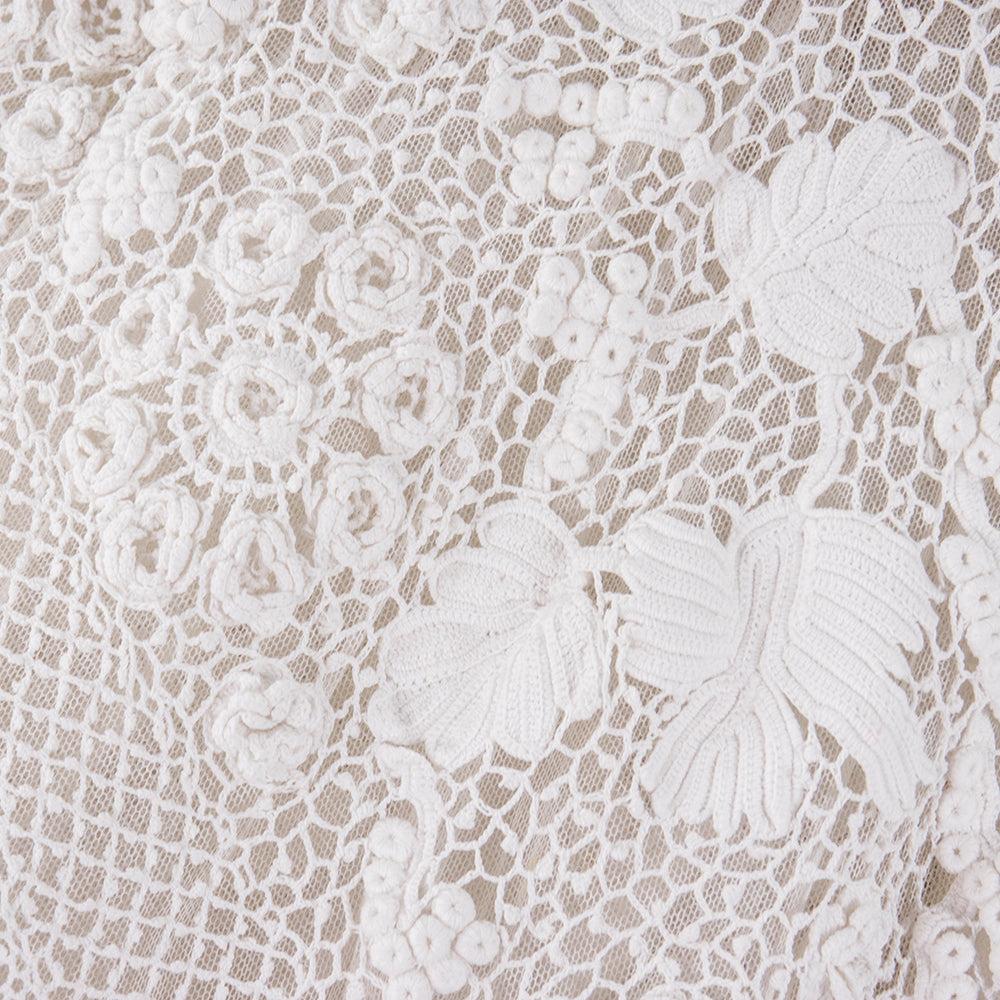 Edwardian White Irish Crochet and Hand Embroidered Lace Dress Updated In Excellent Condition For Sale In Los Angeles, CA