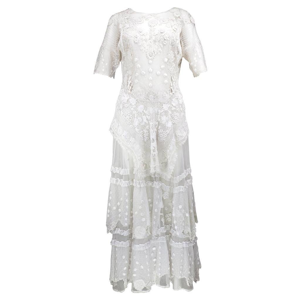 Edwardian White Irish Crochet and Hand Embroidered Lace Dress Updated For Sale