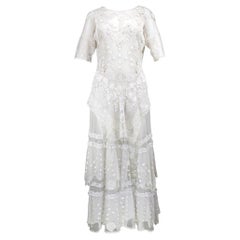 Antique Edwardian White Irish Crochet and Hand Embroidered Lace Dress Updated
