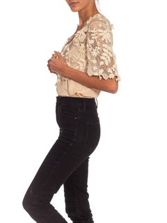 Edwardian White Handmade Lace Irish Crochet Jacket With Dragonfly Accents