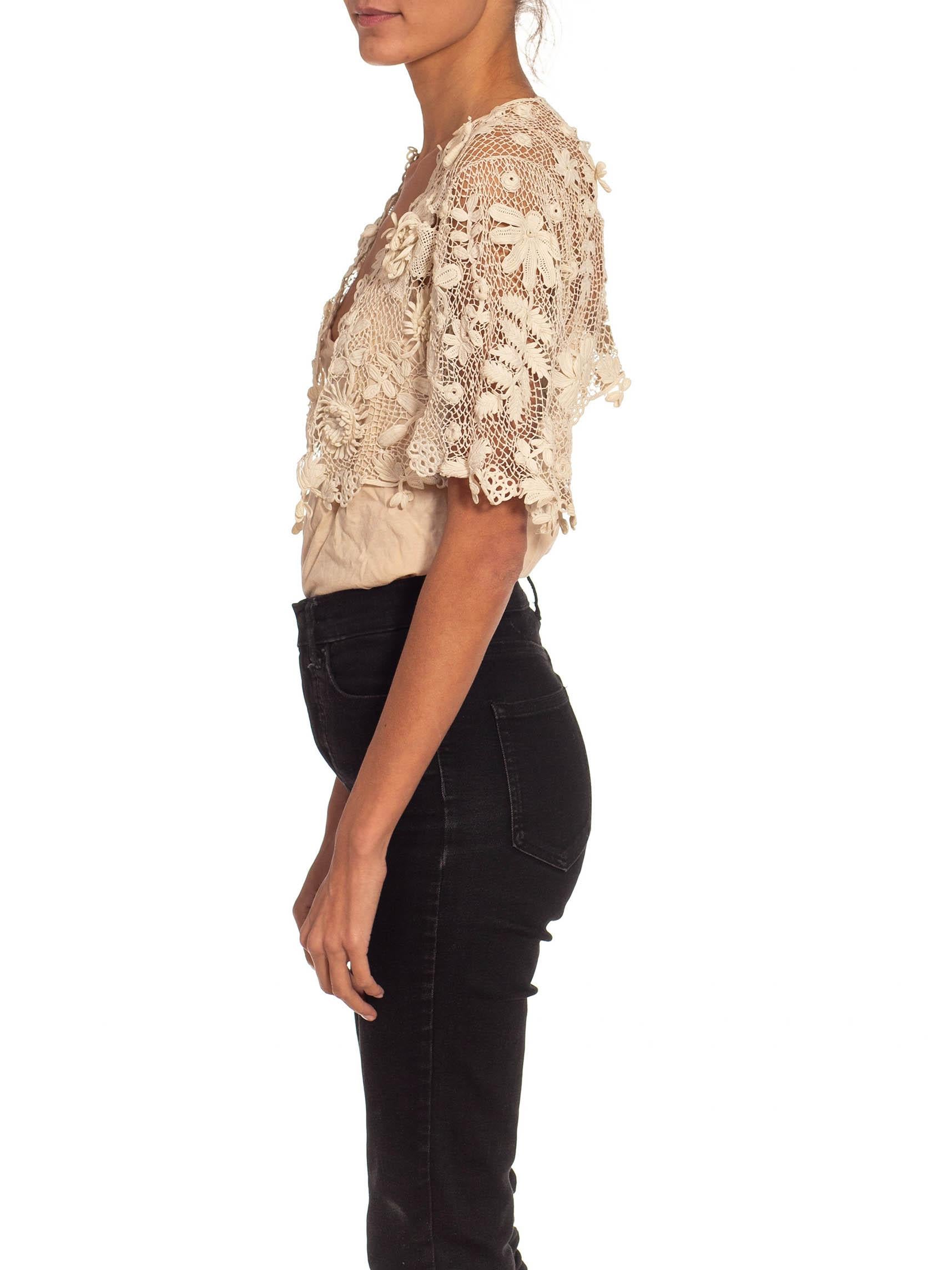 Women's Edwardian White Lace Irish Crochet Jacket With Dragonfly Accents For Sale