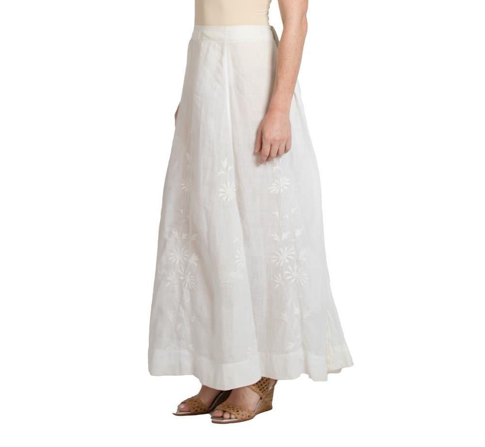 Women's Edwardian White Linen Hand Embroidered Skirt For Sale