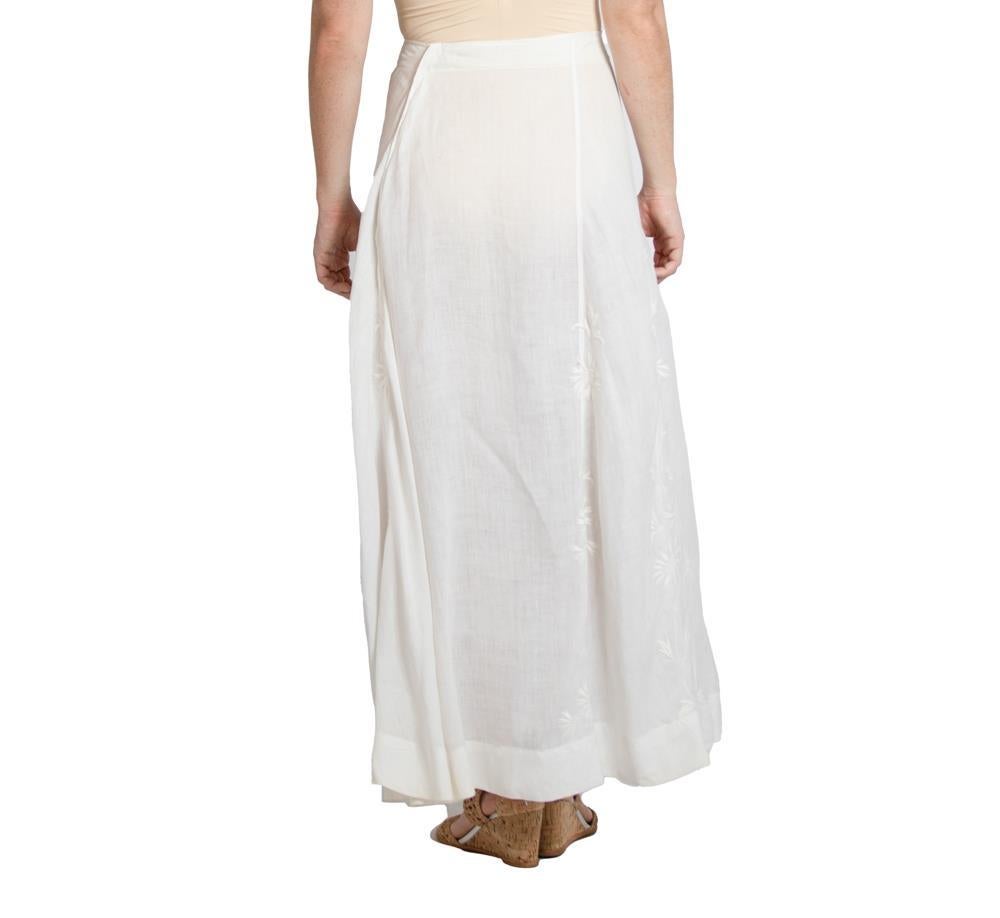 Edwardian White Linen Hand Embroidered Skirt For Sale 1