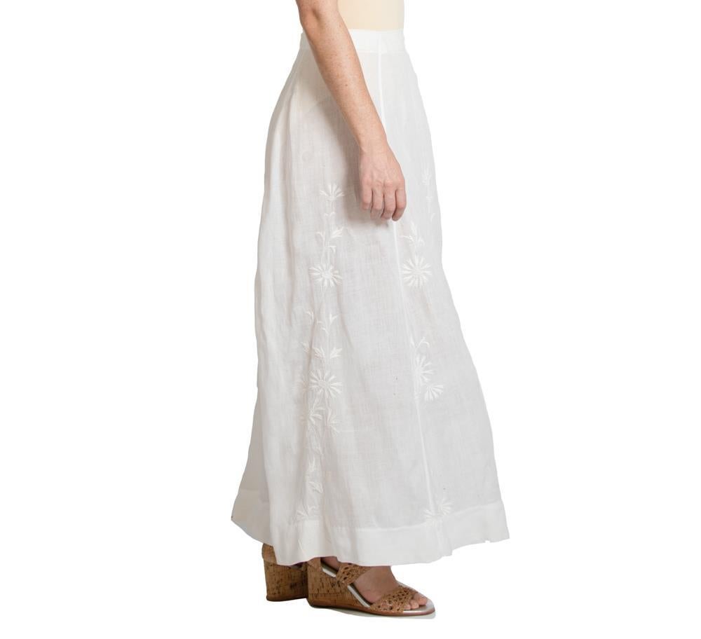 Edwardian White Linen Hand Embroidered Skirt For Sale 2