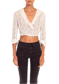 Edwardian White Linen  & Lace Empire Waist Redingote Top