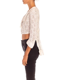 Edwardian White Linen  & Lace Empire Waist Redingote Top