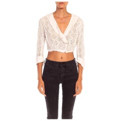 Linen blanc édouardien  Top Redingote à taille Empire en dentelle