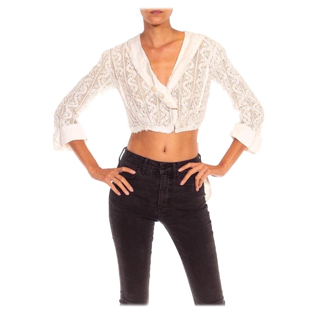 Lin blanc de Whiting  & Lace Empire Waist Redingote Top
