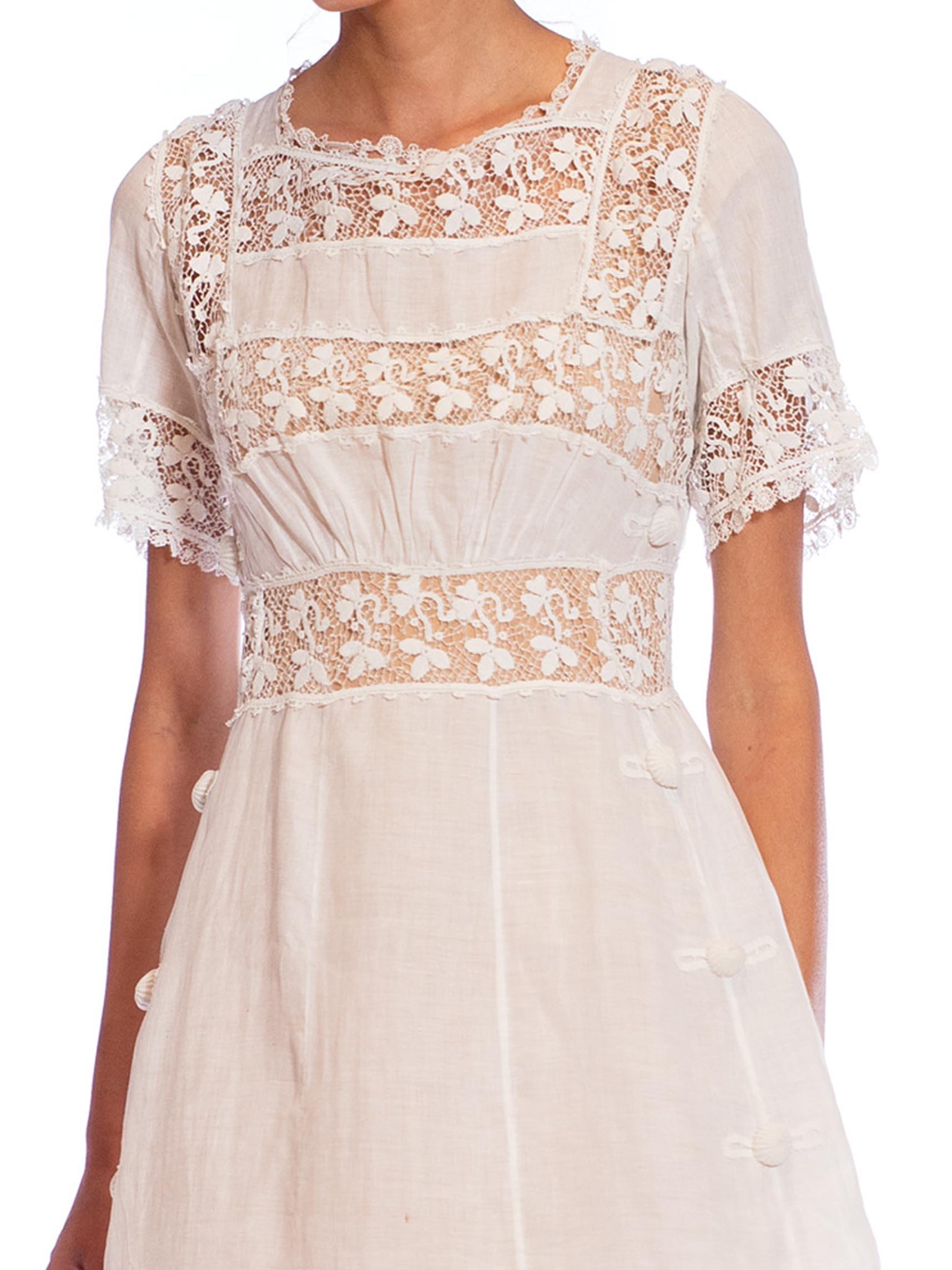 Edwardian White Linen & Lace Tea Dress With Sleeves For Sale 6