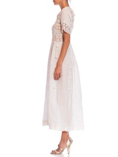 Edwardian White Linen & Lace Tea Dress With Sleeves