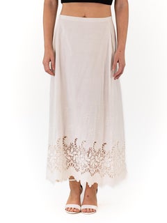 Edwardian White Linen Skirt With Floral Hand Embroidery