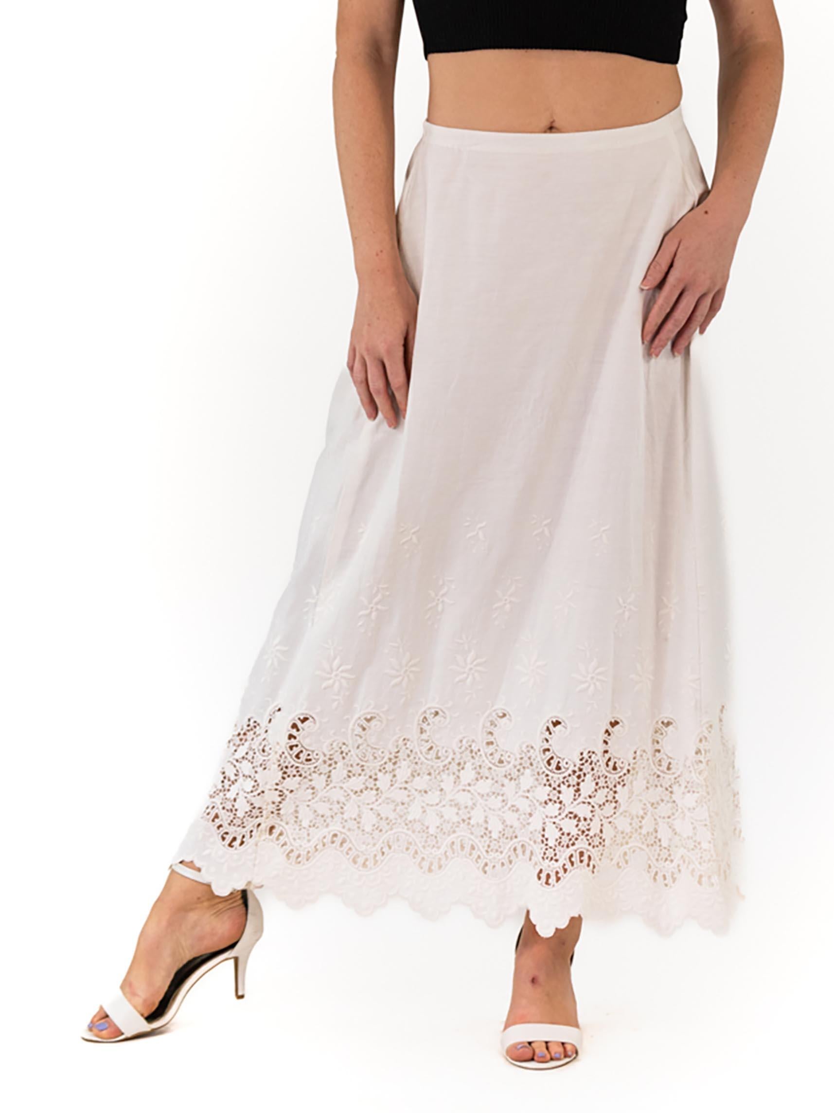 Edwardian White Linen Skirt With Floral Hand Embroidery 3