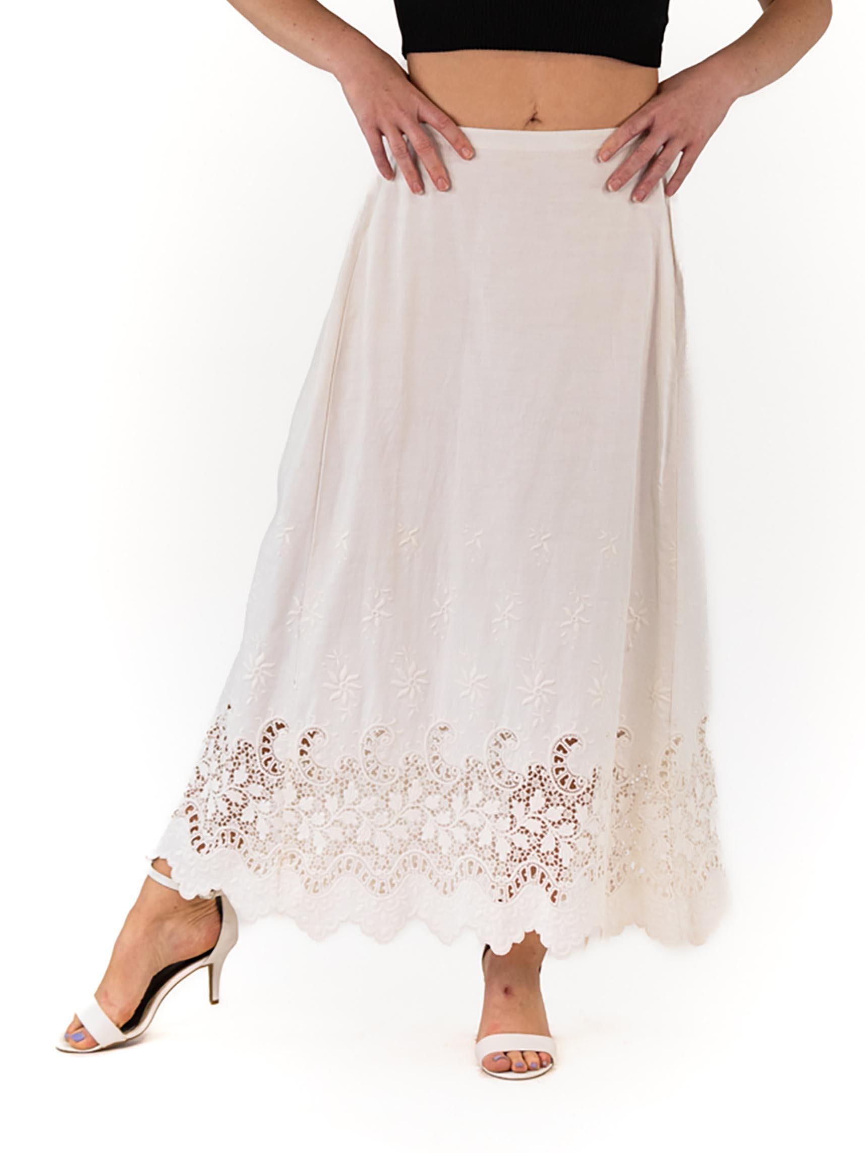 Edwardian White Linen Skirt With Floral Hand Embroidery 5