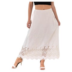 Edwardian White Linen Skirt With Floral Hand Embroidery