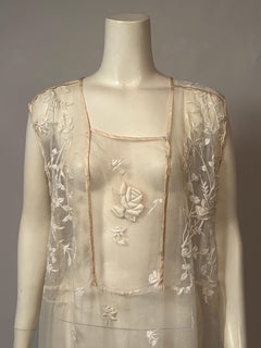 Edwardian White on White Floral Hand Embroidered Organdy Dress