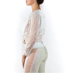 Exceptionnel chemisier édouardien en coton biologique blanc et dentelle ancienne avec Si sterling