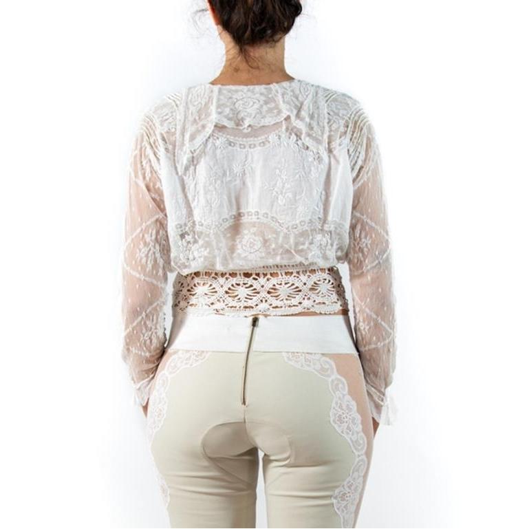Edwardian White Organic Cotton Antique Lace Exceptional Blouse With Sterling Si For Sale 2