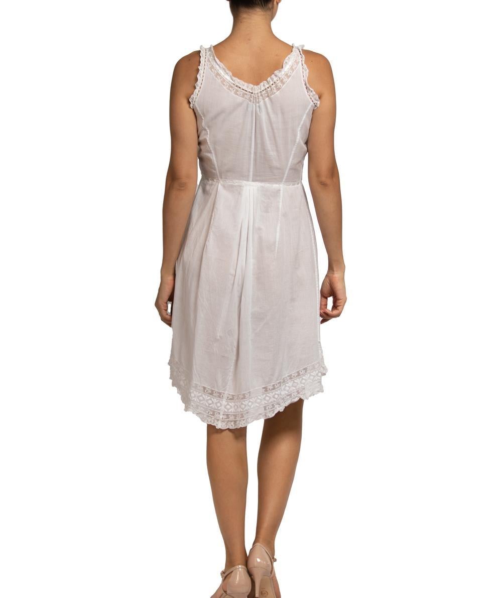 Edwardian White Organic Cotton Drawstring Waist Dress With Lace Detail For Sale 1