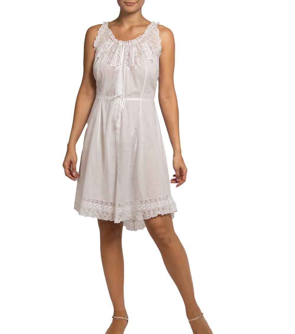 Edwardian White Organic Cotton Drawstring Waist Dress With Lace Detail For Sale 2
