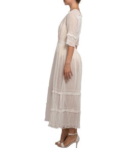 Edwardian White Organic Cotton Dress With Beautiful Lave Trim Detail