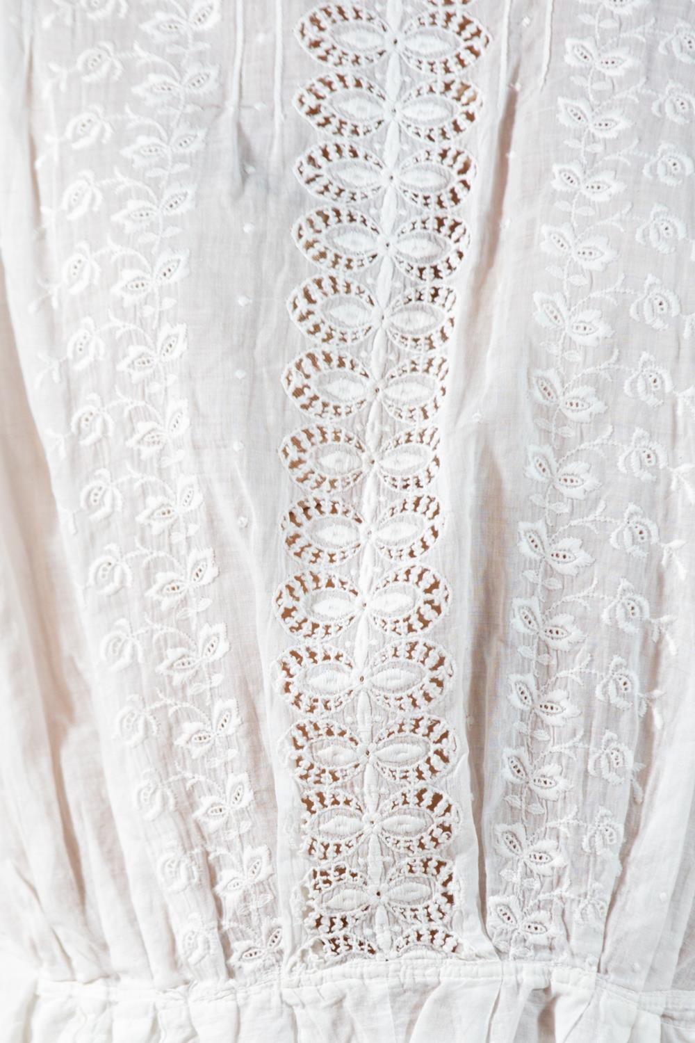 Edwardian White Organic Cotton Eyelet Lace Button Back Blouse For Sale 2
