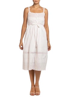 Edwardian White Organic Cotton Eyelet Lace Hand Embroidered Dress