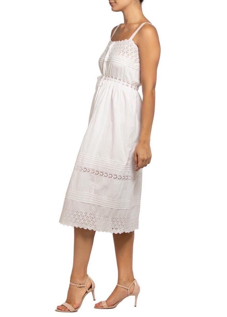 Women's Edwardian White Organic Cotton Eyelet Lace Hand Embroidered Dress For Sale
